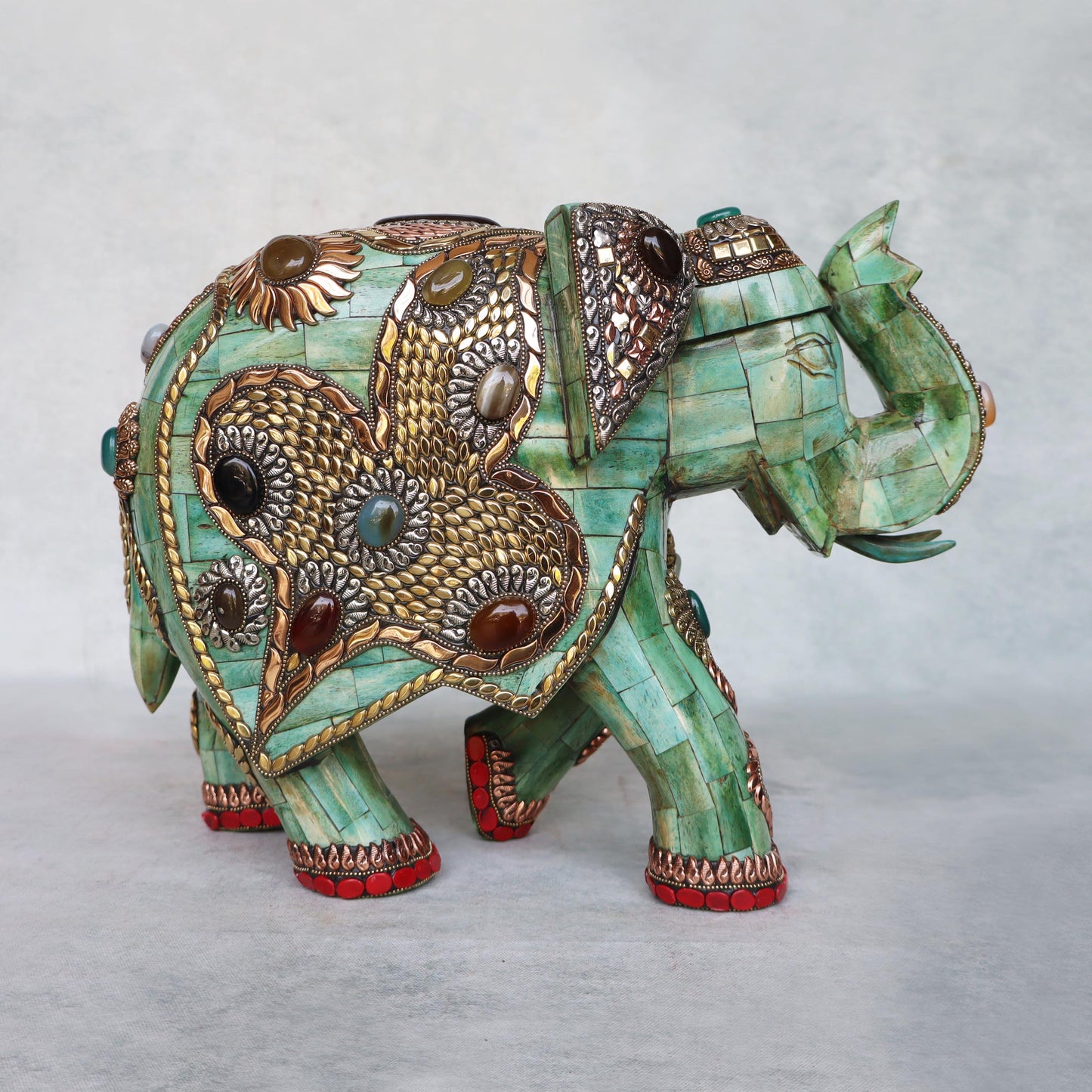 Elephant With Stone Work / Green by Satgurus