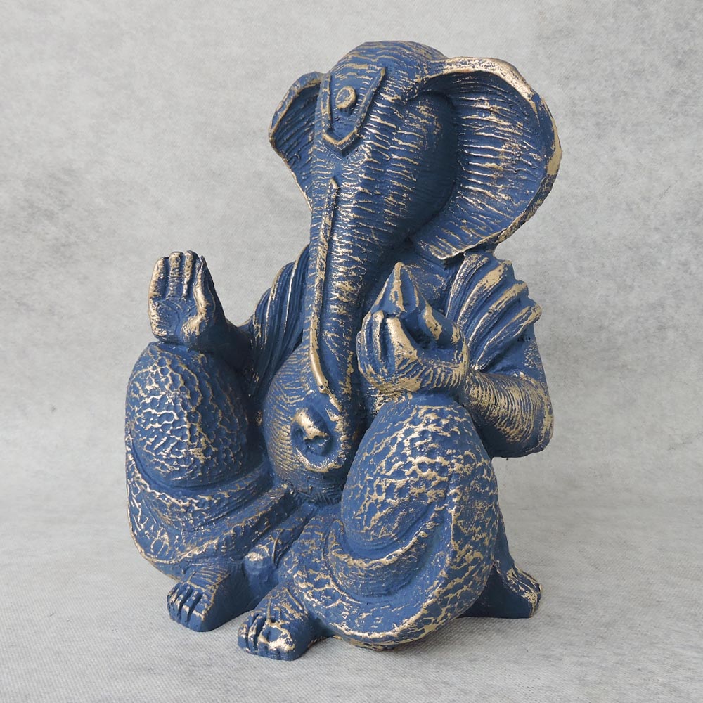 Abstract Blessing Ganesha  / Antique Blue Finish by Satgurus