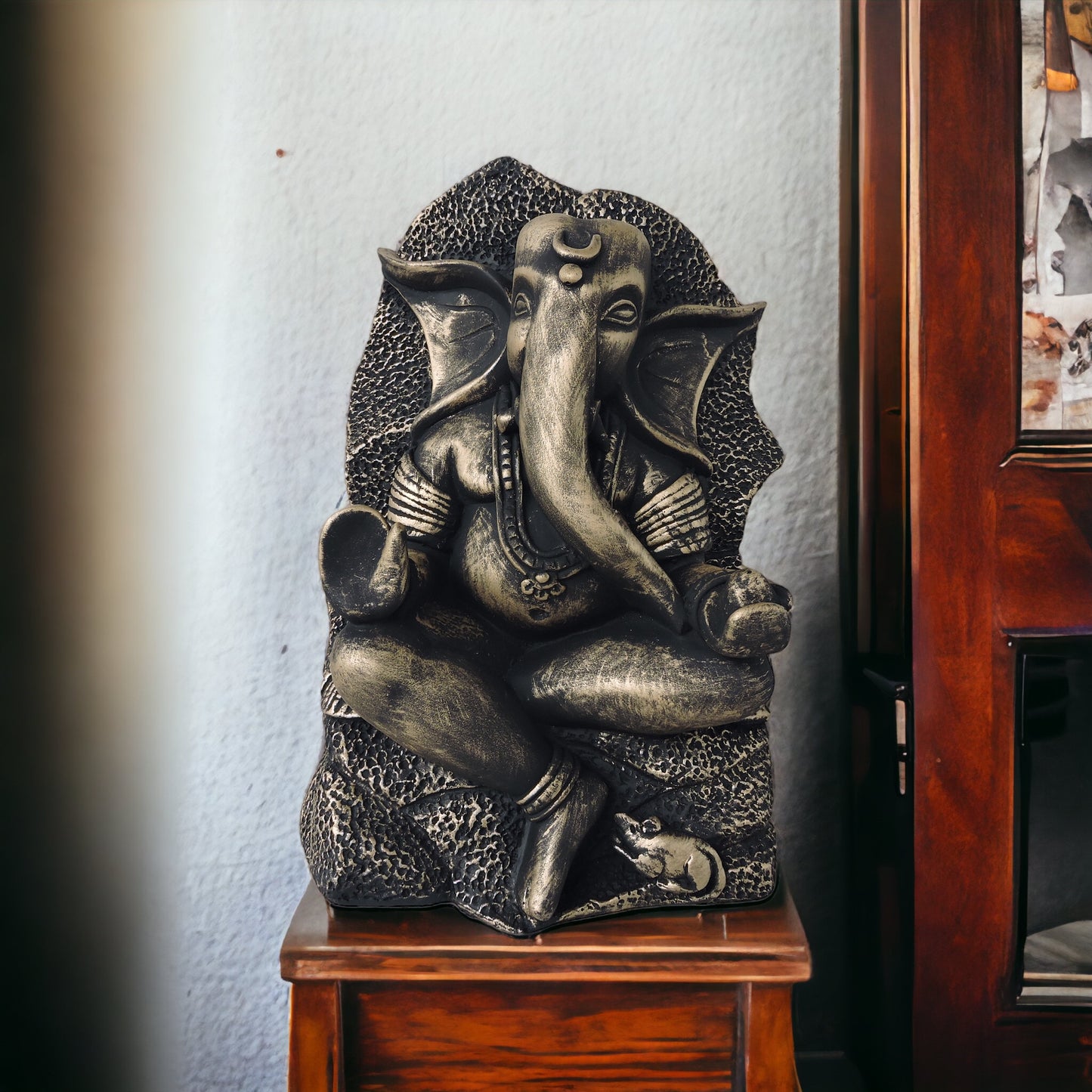 Embossed Ganesha In Stone / Antique Gold Finish by Satgurus