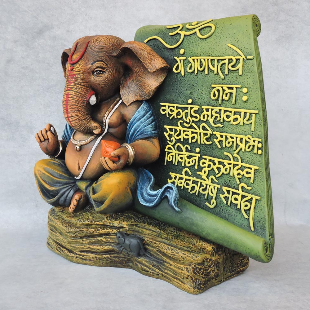Ganesha Sitting On Stone With Mantra by Satgurus