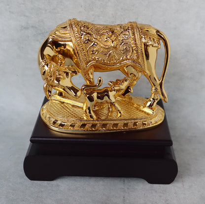 Kamdhenu Cow & Calf In Gold Finish by Satgurus