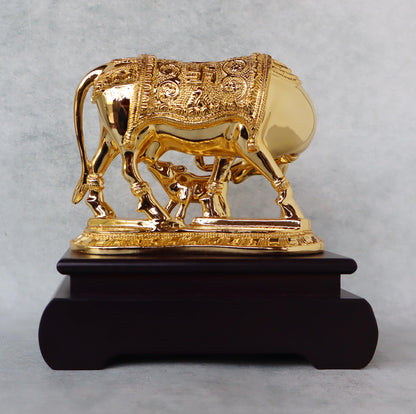 Kamdhenu Cow & Calf In Gold Finish by Satgurus