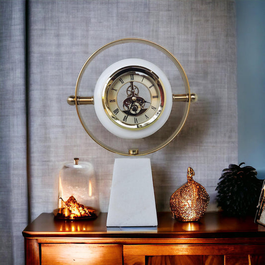 Marble With Metal Ring Table Clock by Satgurus