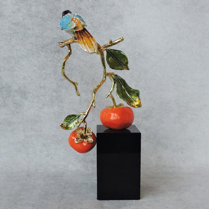 Persimmon Fruit & Bird Art Piece by Satgurus