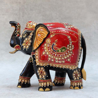 Wooden Trunk Up Hand Painted Elephant BY Satgurus
