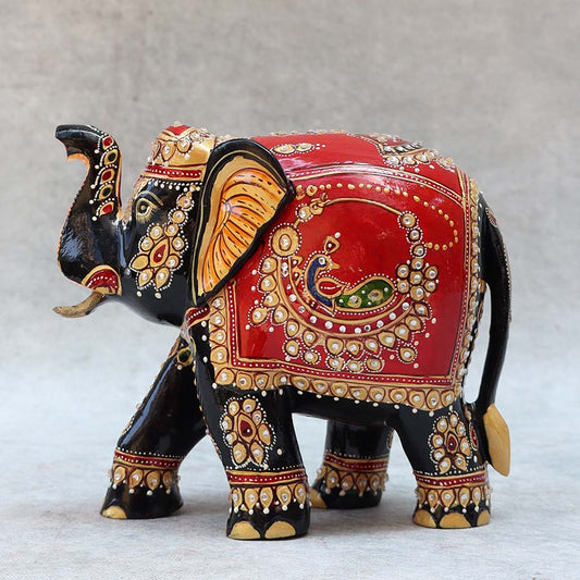Wooden Trunk Up Hand Painted Elephant BY Satgurus