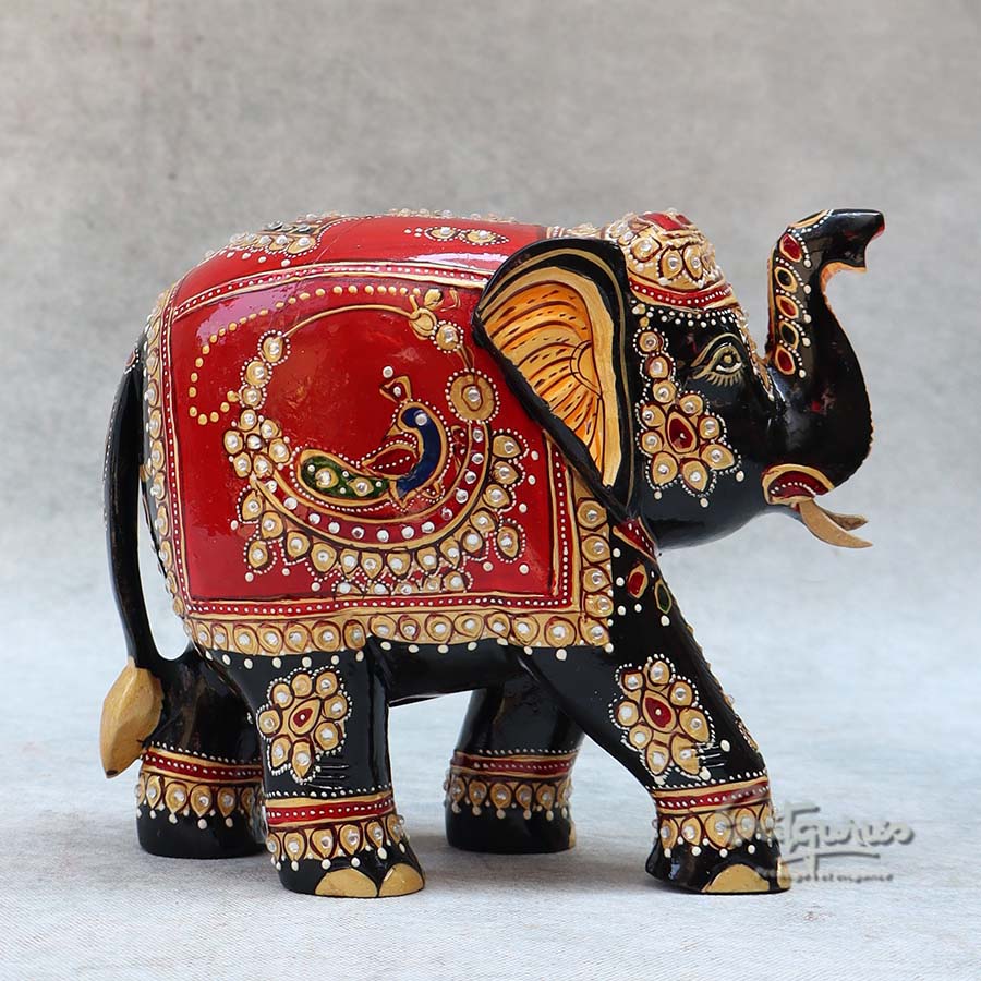 Wooden Trunk Up Hand Painted Elephant BY Satgurus