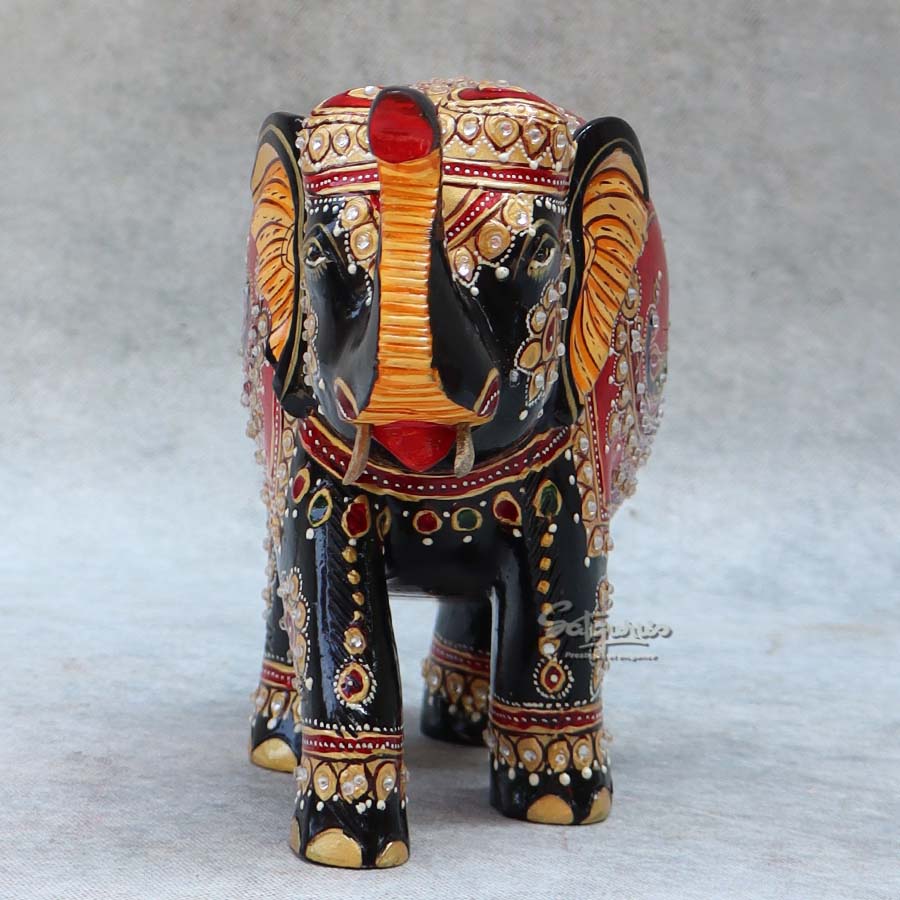 Wooden Trunk Up Hand Painted Elephant BY Satgurus