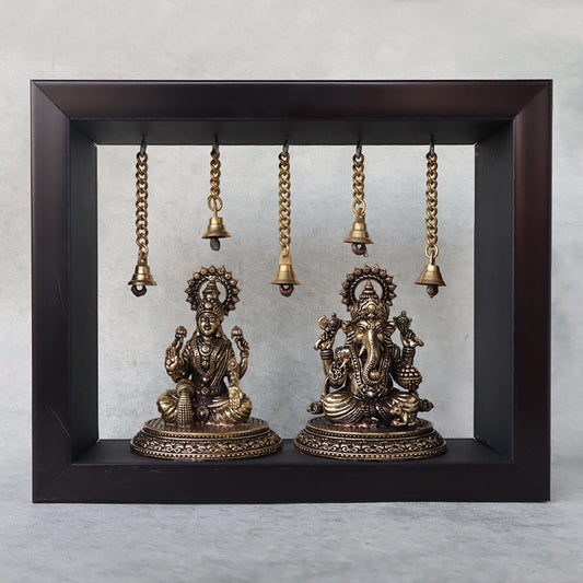 Laxmi Ganesh In Wooden Frame by Satgurus