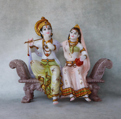 Lord Krishna & Radha On Bench by Satgurus