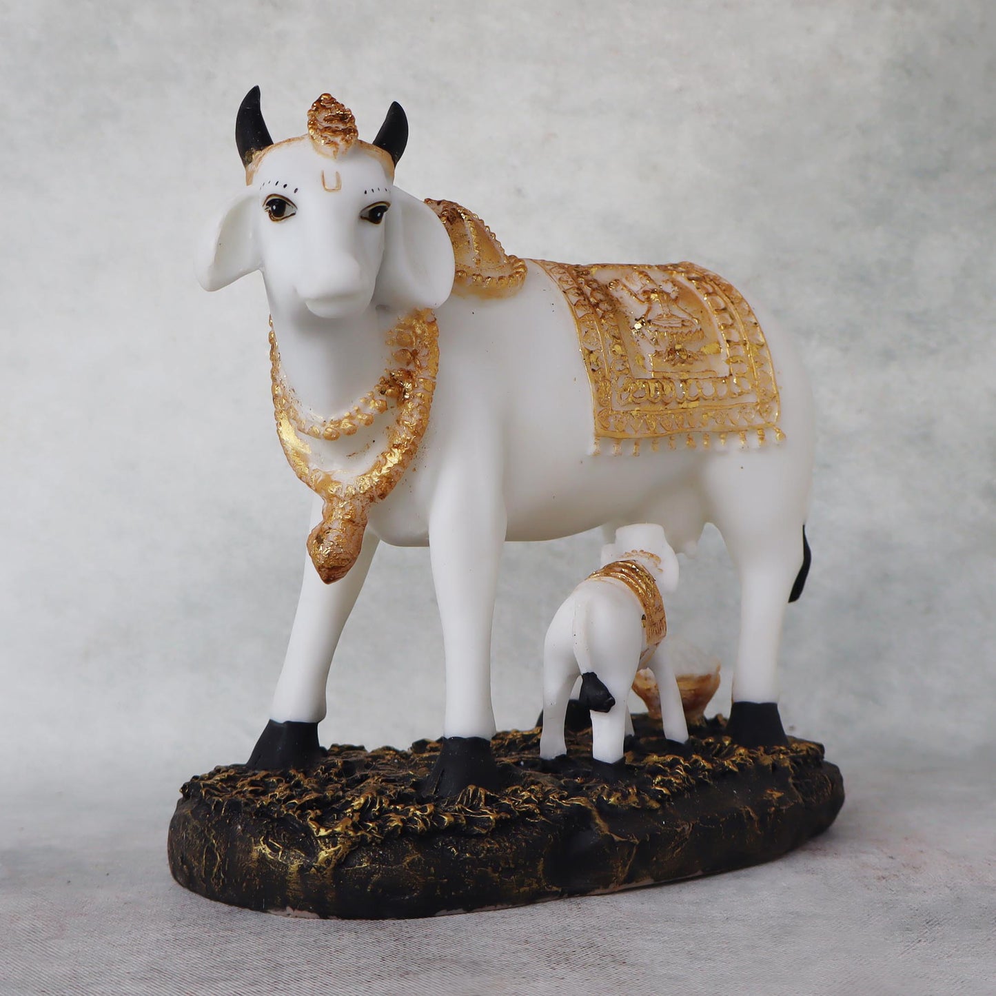 Kamdhenu Cow & Calf Standing On Base by Satgurus