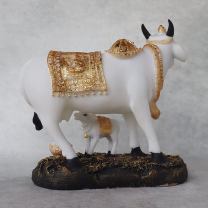 Kamdhenu Cow & Calf Standing On Base by Satgurus