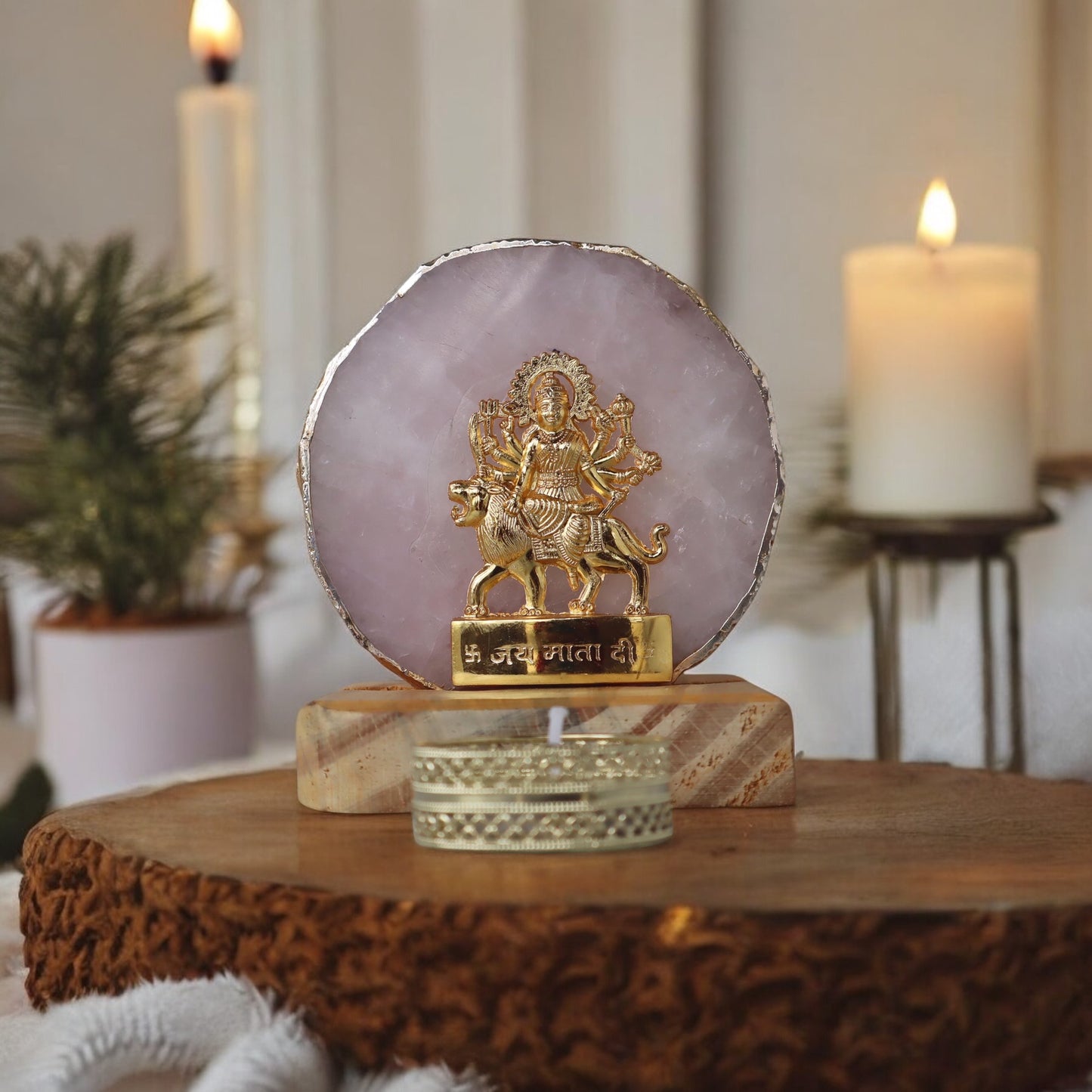 Durga Carving On Rose Quartz Stone by Satgurus