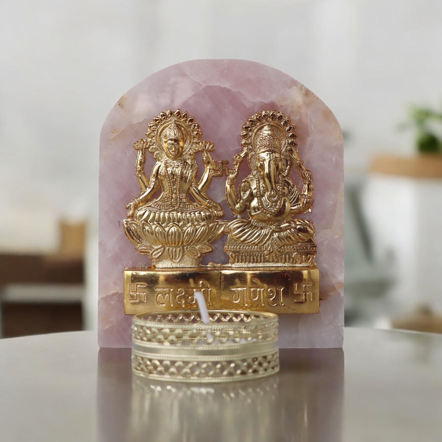 Laxmi Ganesh Carving On Rose Quartz Stone by Satgurus