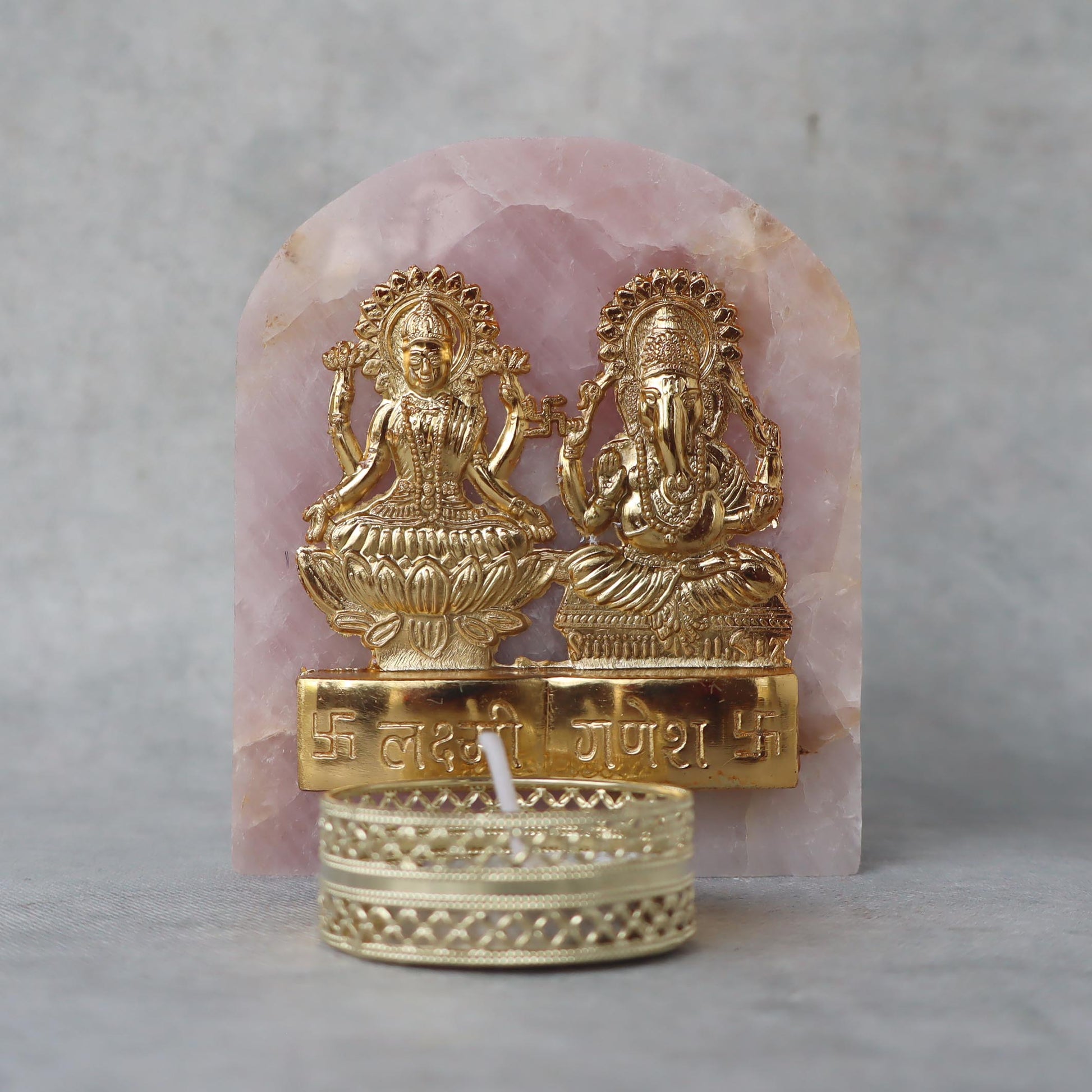 Laxmi Ganesh Carving On Rose Quartz Stone by Satgurus