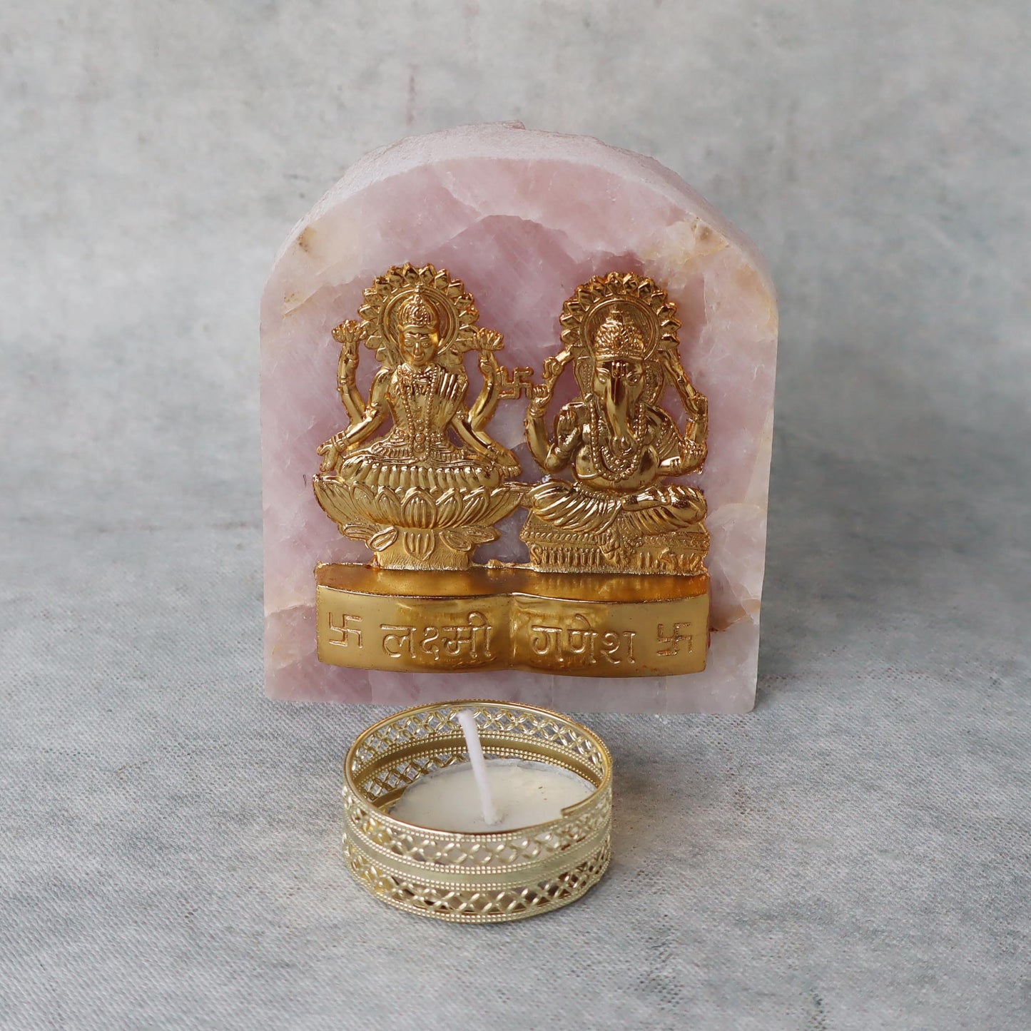 Laxmi Ganesh Carving On Rose Quartz Stone by Satgurus