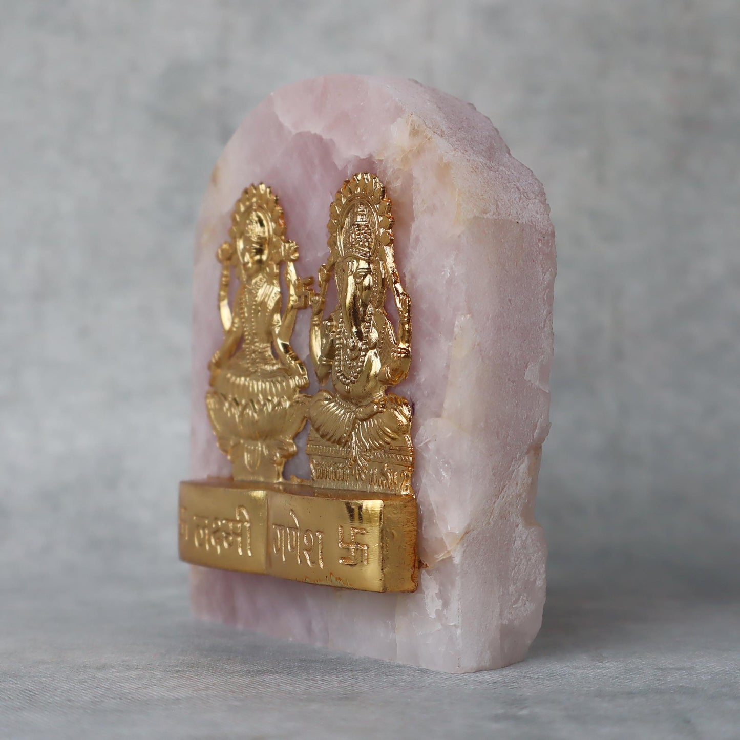 Laxmi Ganesh Carving On Rose Quartz Stone by Satgurus