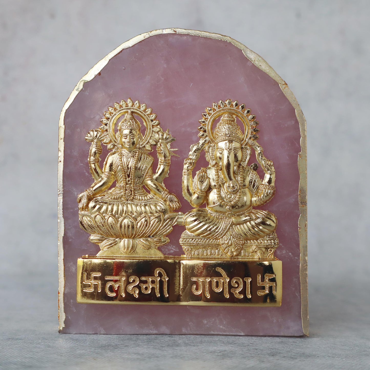 Laxmi Ganesh On Rose Quartz Stone With Plate & Sets by Satgurus