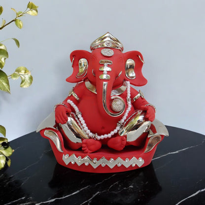 Ganesha Sitting In Red Finish by Satgurus