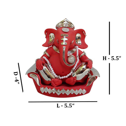 Ganesha Sitting In Red Finish by Satgurus