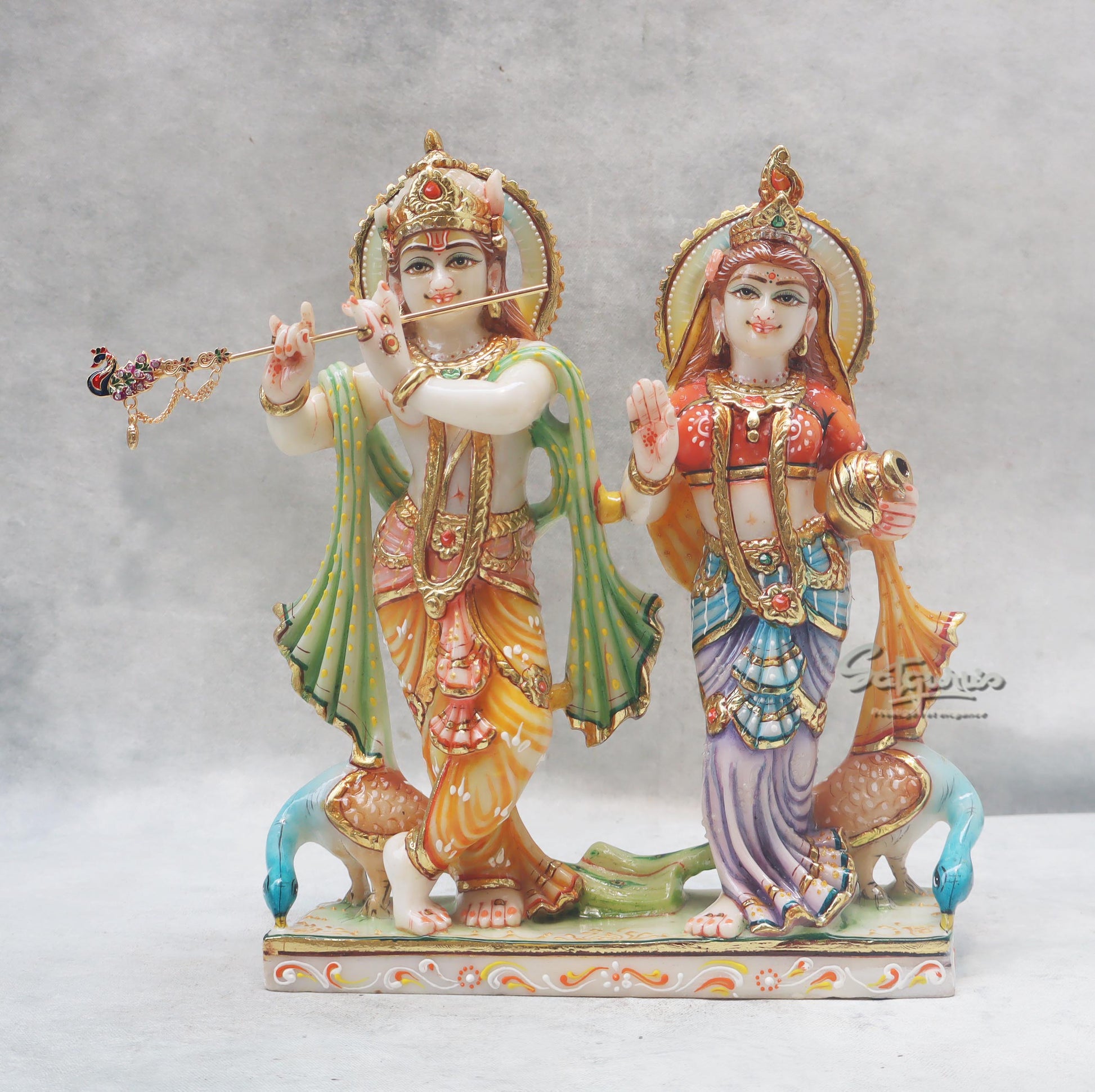 Radha Krishna With Two Peacocks On Base by Satgurus