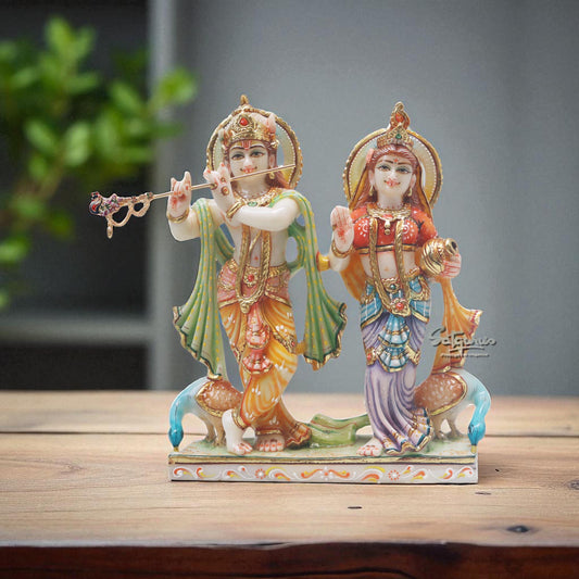 Radha Krishna With Two Peacocks On Base by Satgurus