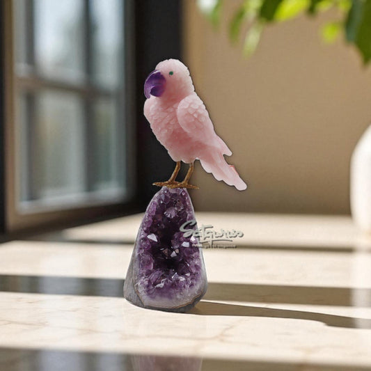 Semi  Precious Stone Parrot On Base by Satgurus