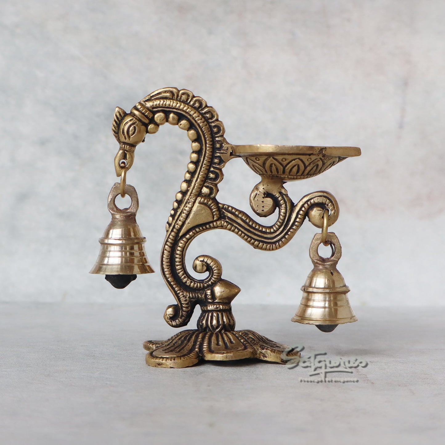 Brass Handle Diya With Bell by Satgurus