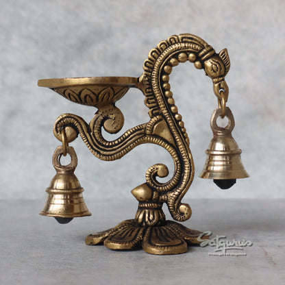 Brass Handle Diya With Bell by Satgurus