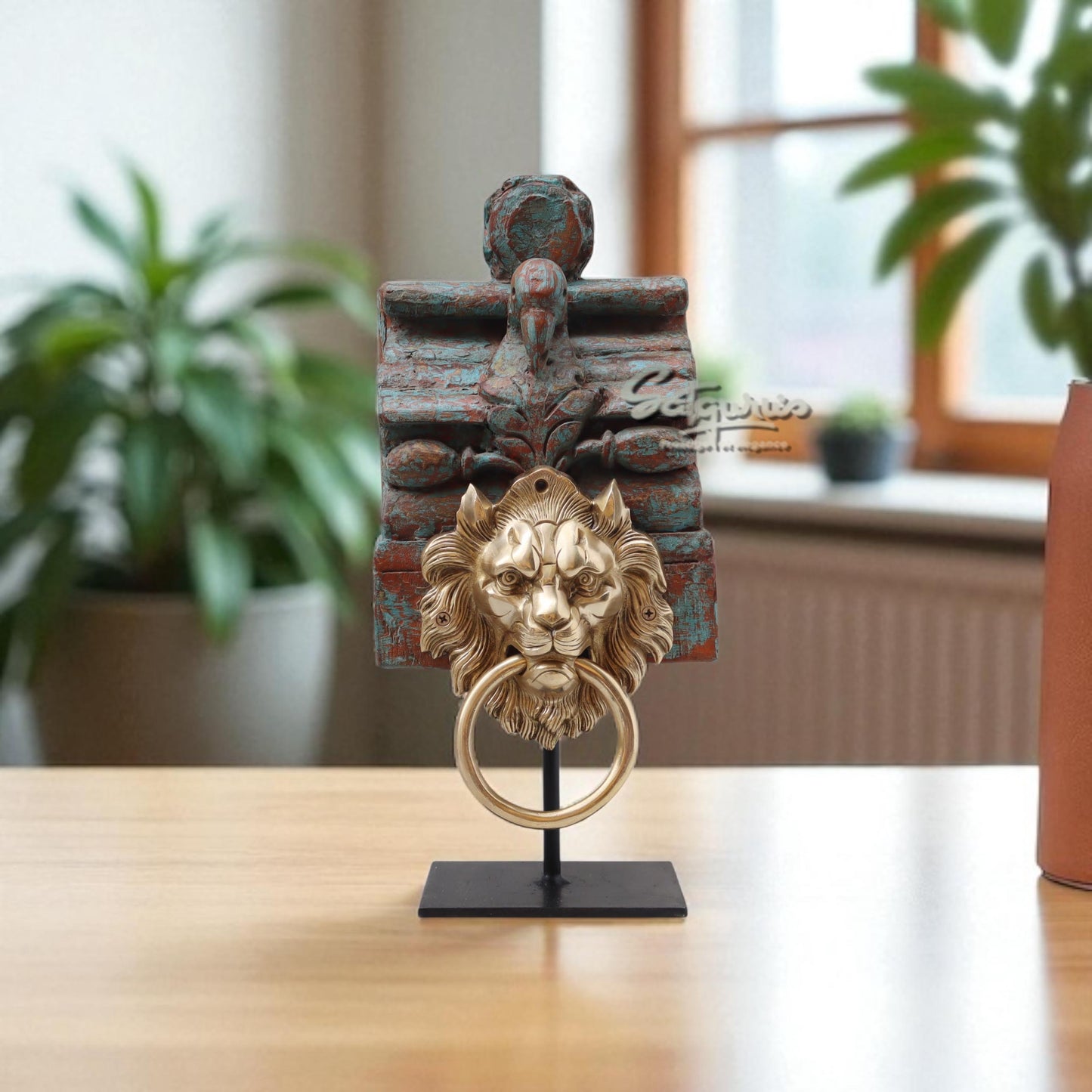 Door Knocker Lion On Stand / Green by Satgurus