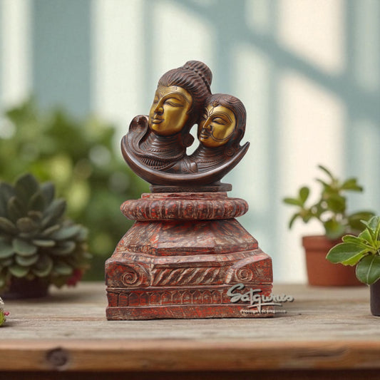 Shiv Parvati Bust On Stand by Satgurus