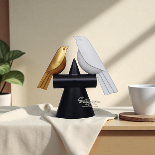 White And Gold Birds On Branch by Satgurus