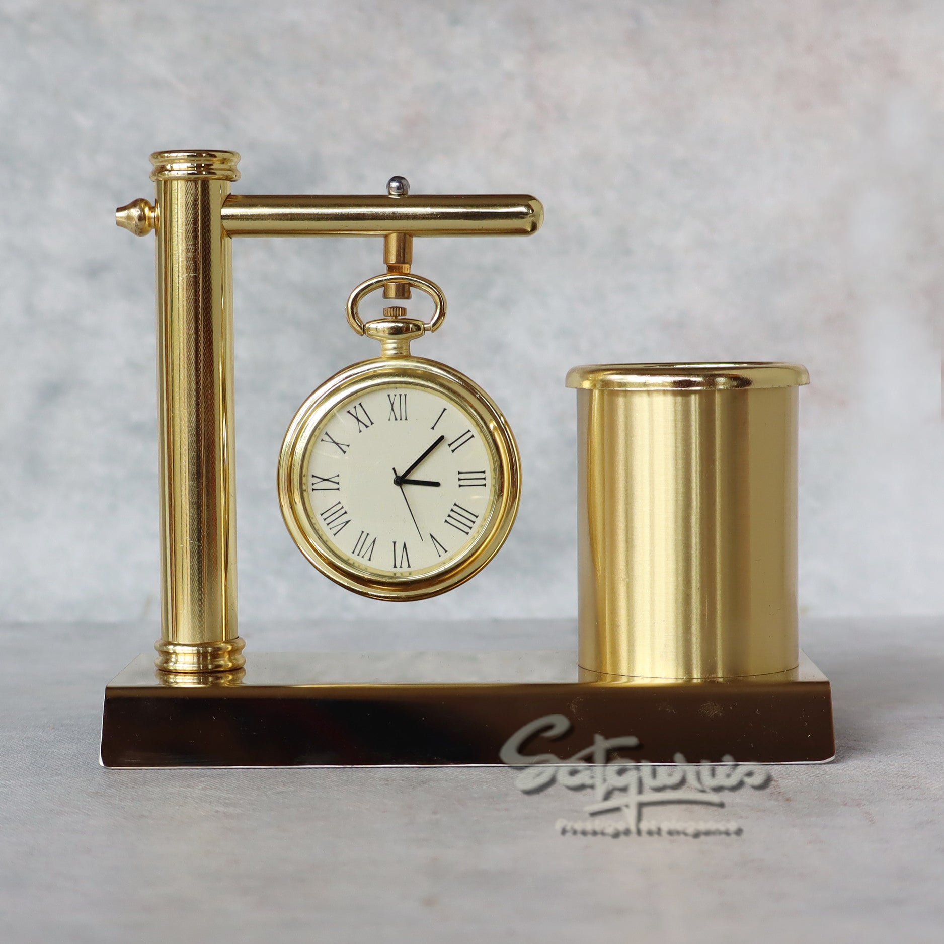 Brass Table Clock With Pen Stand by Satgurus