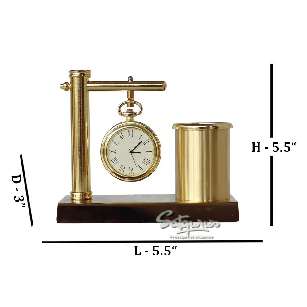 Brass Table Clock With Pen Stand by Satgurus