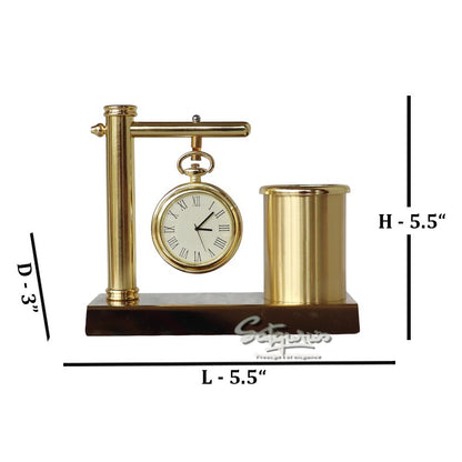 Brass Table Clock With Pen Stand by Satgurus