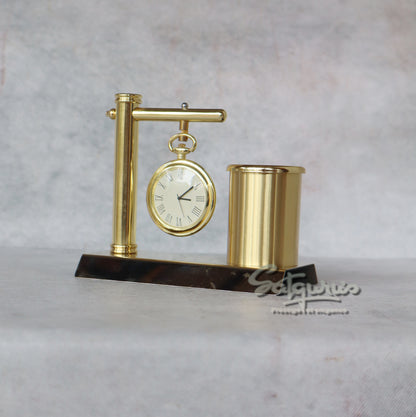 Brass Table Clock With Pen Stand by Satgurus