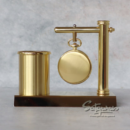 Brass Table Clock With Pen Stand by Satgurus