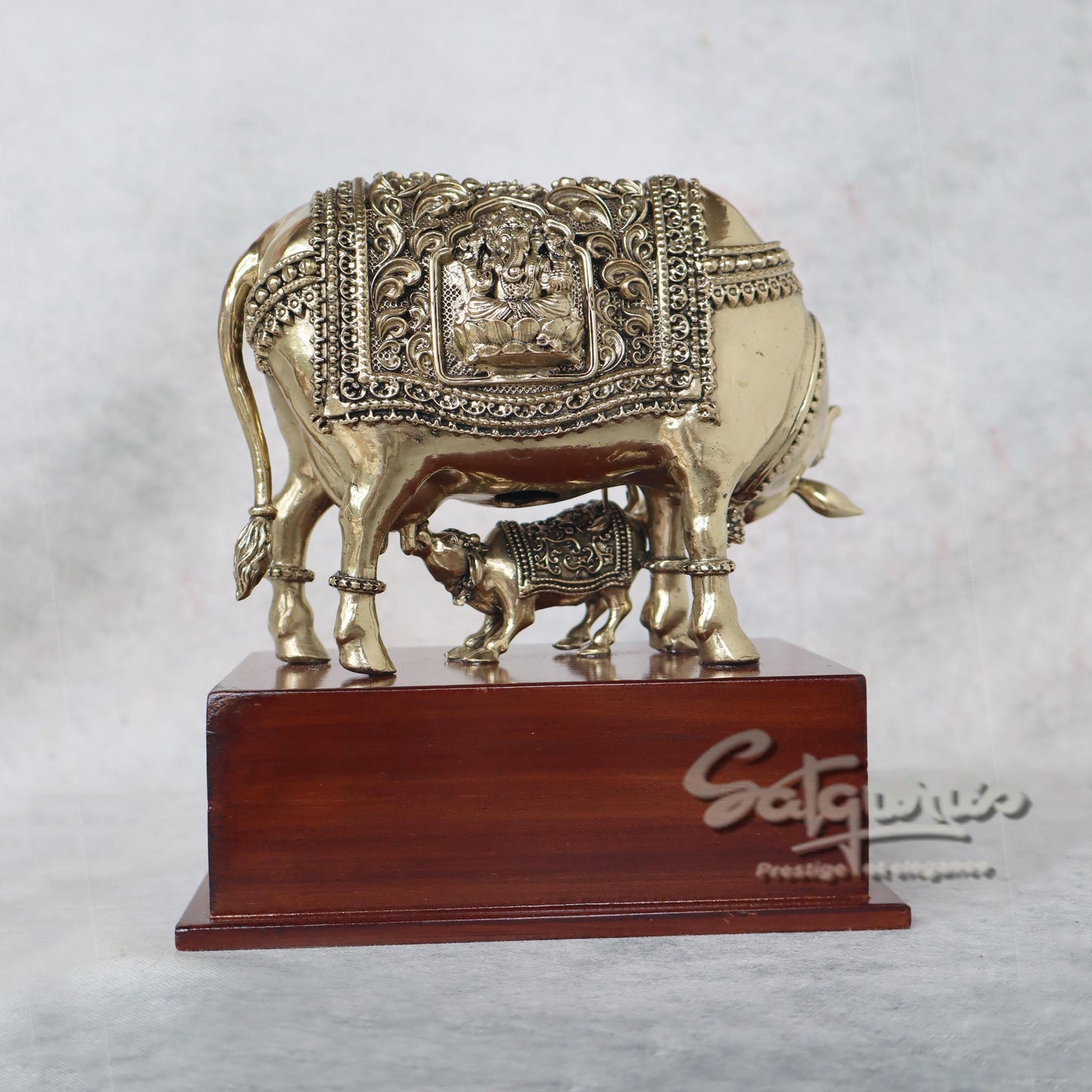 Cow & Calf With Ganesh Laxmi Carving by Satgurus