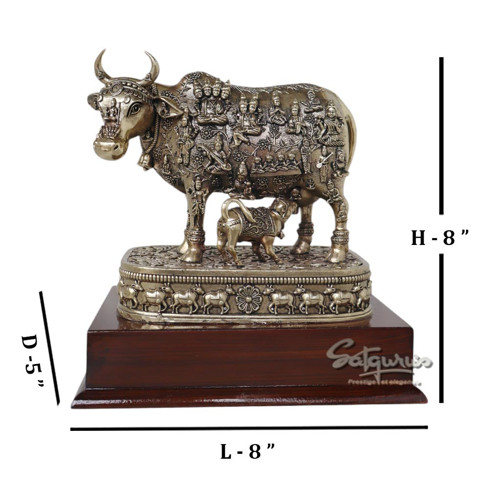 Cow Calf With Gods Carving On Base by Satgurus