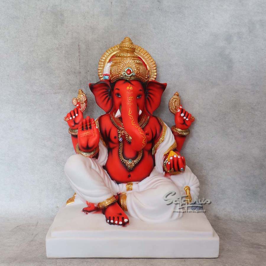Red Singhasan Ganesha By Satguru's