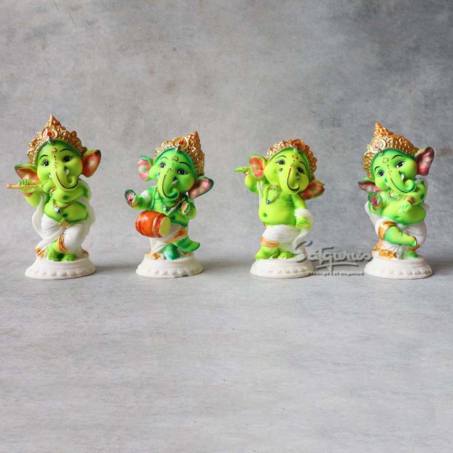 Dancing Ganesha Set Of 4 Green By Satguru's