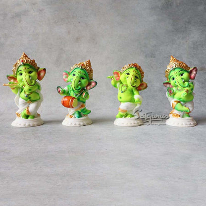 Dancing Ganesha Set Of 4 Green By Satguru's