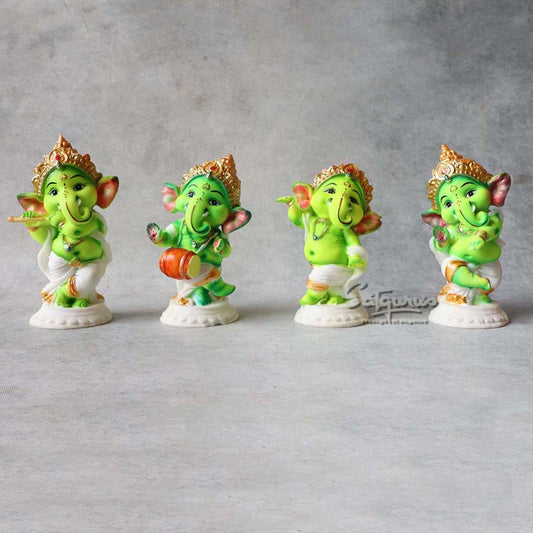 Dancing Ganesha Set Of 4 Green By Satguru's