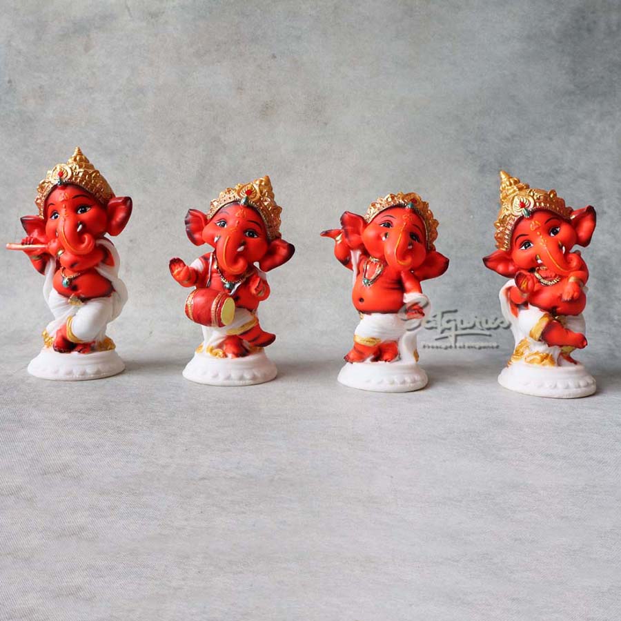 Dancing Ganesha Set Of 4 Red By Satguru's