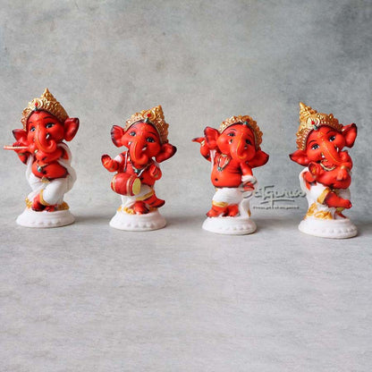 Dancing Ganesha Set Of 4 Red By Satguru's