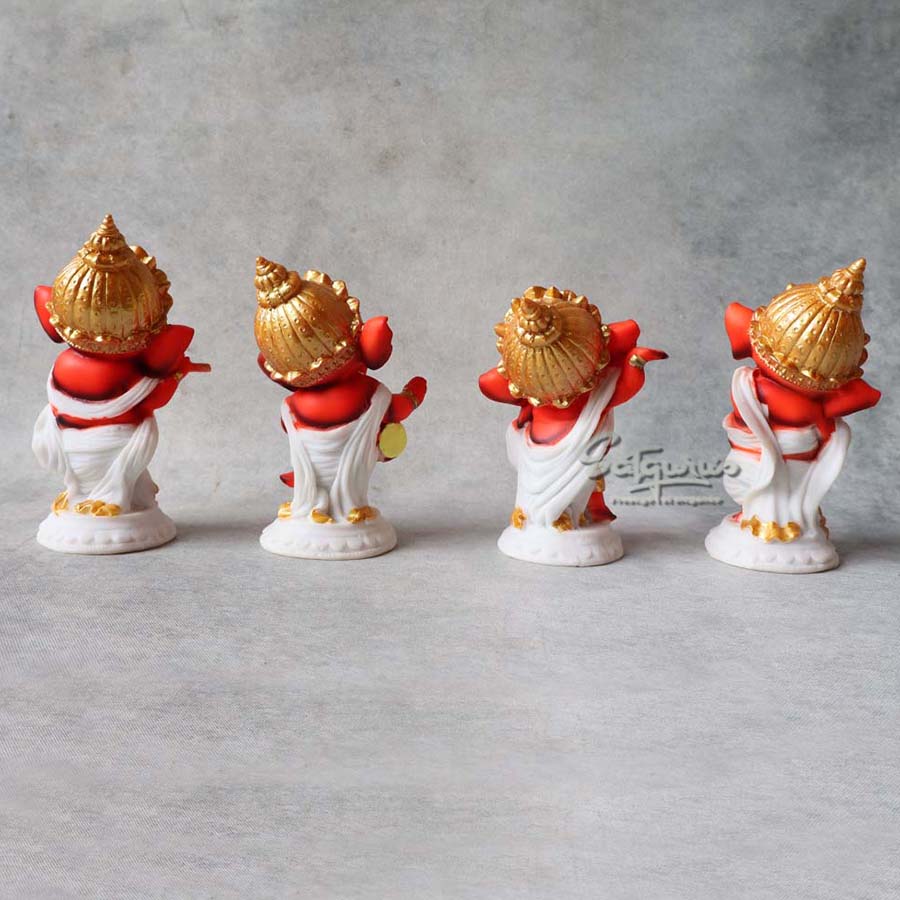 Dancing Ganesha Set Of 4 Red By Satguru's