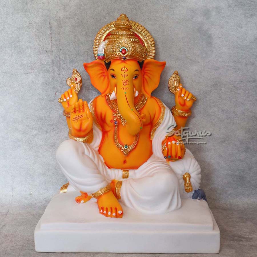 Orange Singhasan Ganesha By Satguru's