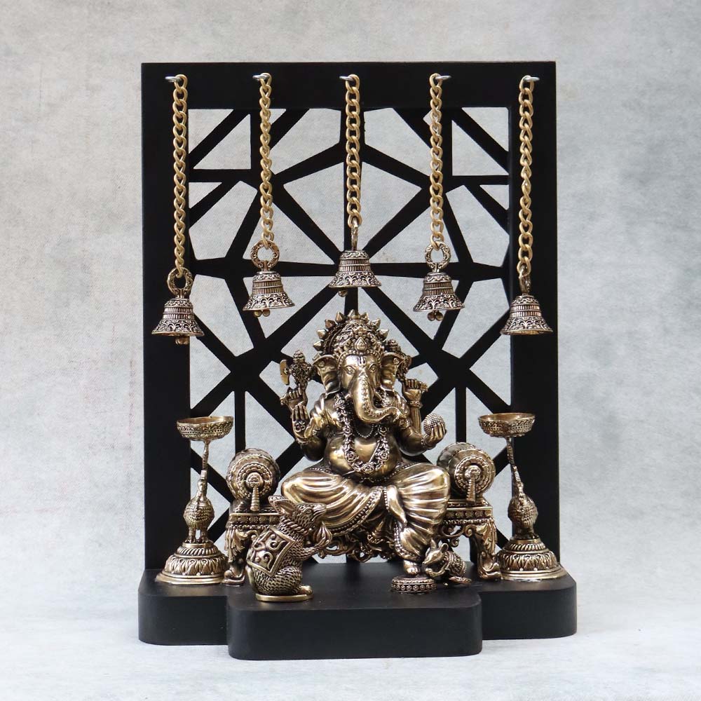 Singhasan Ganesha in Frame With Diya By Satgurus