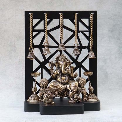 Singhasan Ganesha in Frame With Diya By Satgurus
