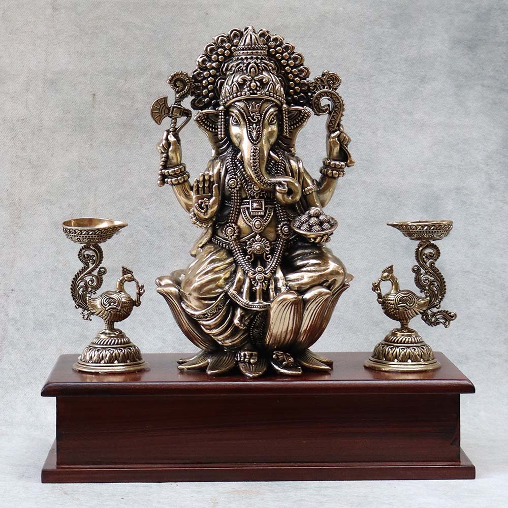 Lotus Ganesha On Base With Diya By Satgurus
